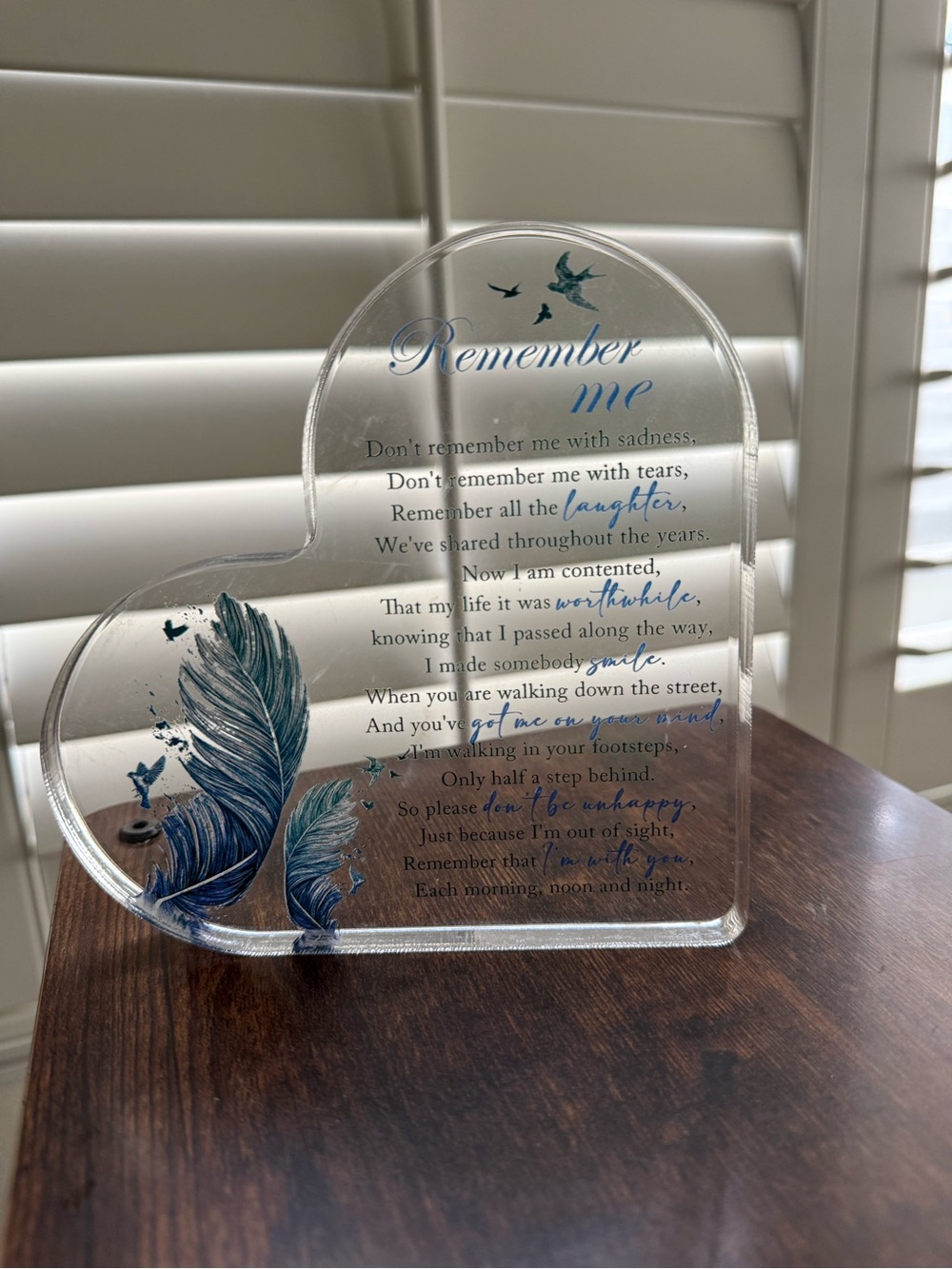Remember Me Blue Heart Glass Plaque - Home Art